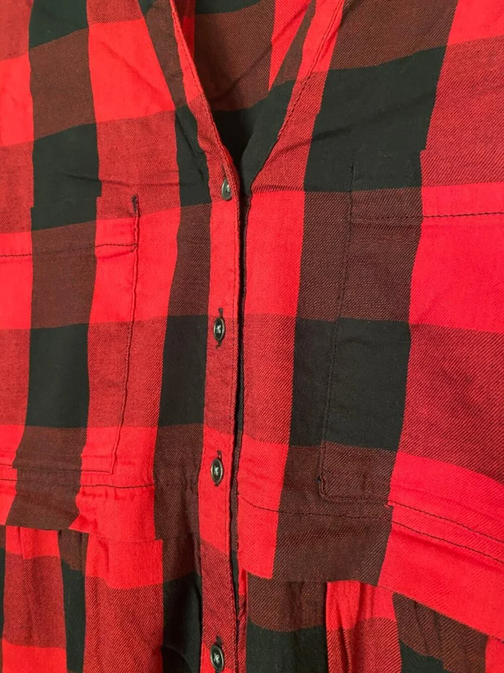 SO - Red and Black Buffalo Plaid Shirt Dress Long Sleeve - Size: XXL - Picture 3 of 10